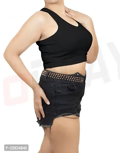 Trendy Black Cotton Solid Sleeveless Crop Top For Women-thumb3