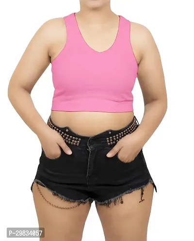 Trendy Pink Cotton Solid Sleeveless Crop Top For Women