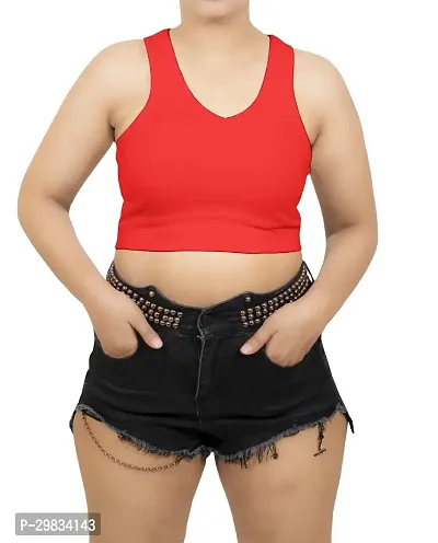 Trendy Red Cotton Solid Sleeveless Crop Top For Women-thumb0