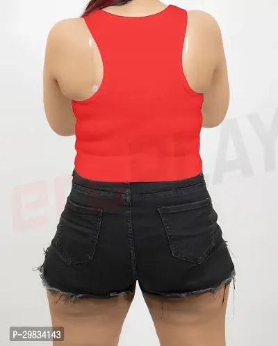 Trendy Red Cotton Solid Sleeveless Crop Top For Women-thumb2