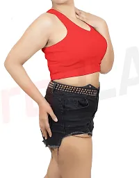 Trendy Red Cotton Solid Sleeveless Crop Top For Women-thumb2