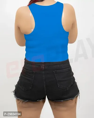 Trendy Blue Cotton Solid Sleeveless Crop Top For Women-thumb4