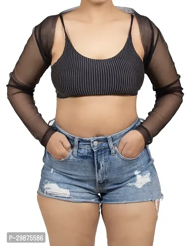 Summer Ready Black See Through Front Open Casual and Partywear Crop Shrug-thumb0