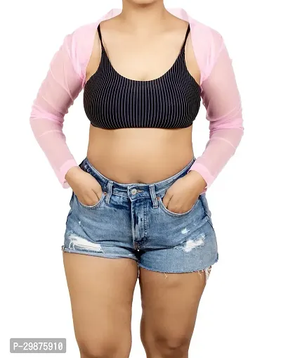 Summer Ready Pink See Through Front Open Casual and Partywear Crop Shrug