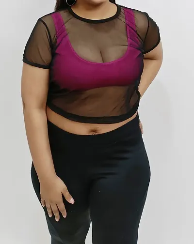 Stylish See Through Net Crop Top For Women