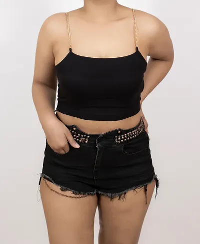 Elegant Fitted Sleeveless Tube Crop Top with Detachable Chain Straps