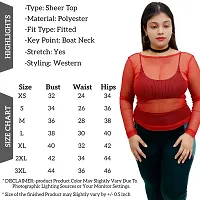 Trendy Red Boat Neck See Through Full Sleeves Top for Women-thumb1