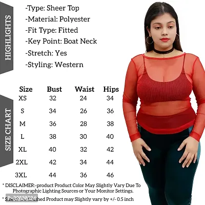 Trendy Red Boat Neck See Through Full Sleeves Top for Women-thumb2