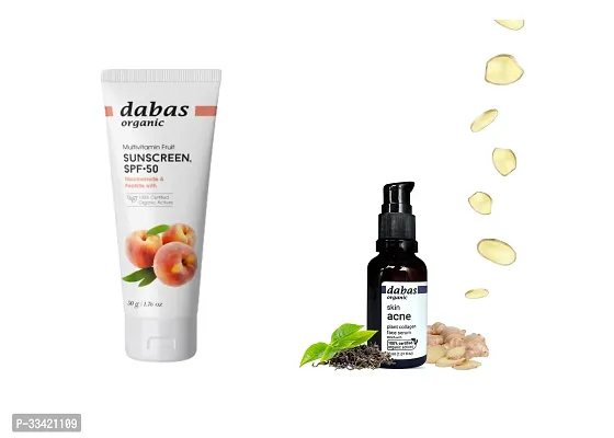 Dabas Organic Sunscreen Spf 50 +  50 Gm and Niacinamide Face Serum for Acne Clear Pack of 2