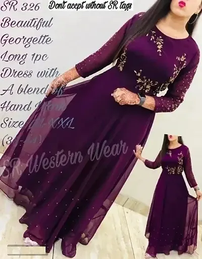Designer Georgette Embroidered Gown For Women