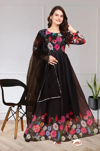 Attractive Georgette Gown For Women With Dupatta