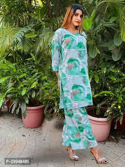 Stylish Green Cotton Blend Printed Kurta With Pant Set For Women-thumb0