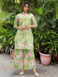 Stylish Green Cotton Blend Floral Print Kurta With Pant Set For Women-thumb1