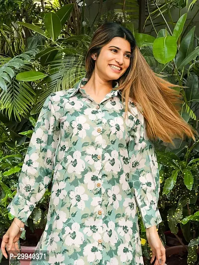 Stylish Green Cotton Blend Floral Print Kurta With Pant Set For Women-thumb4