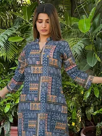 Stylish Blue Cotton Blend Printed Kurta With Pant Set For Women-thumb3