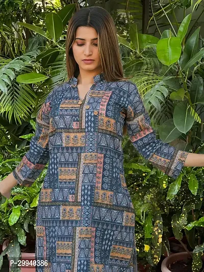 Stylish Blue Cotton Blend Printed Kurta With Pant Set For Women-thumb4