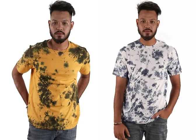 Stylish Cotton, Bio-Washed Tie-Dye T-Shirt for Men Combo of 2