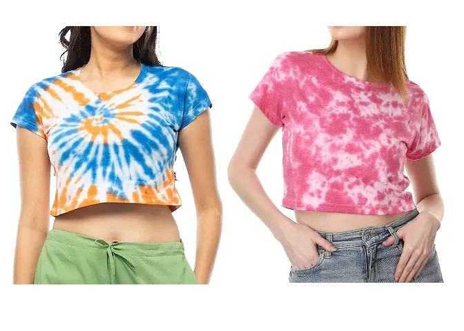 Classic Tie and Dye Crop Top for Women, Pack of 2