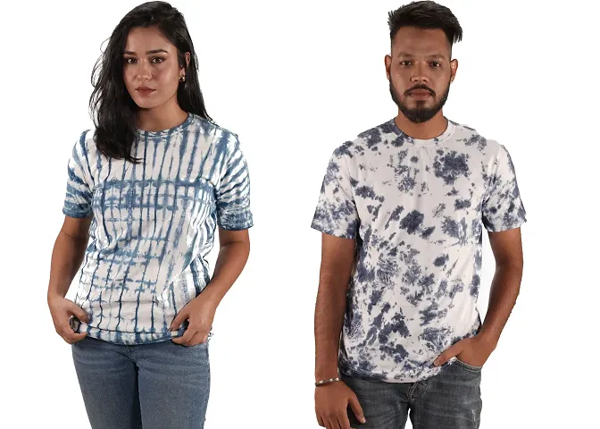 Stylish Multicoloured Cotton Tie-dye T-shirt For Couple