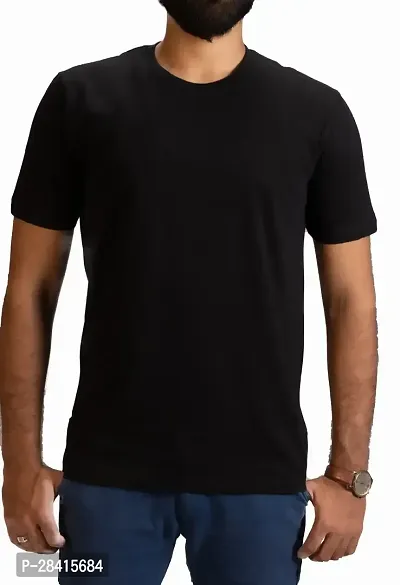 Stylish Black Cotton Solid Round Neck Tees For Men