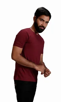 Stylish Maroon Cotton Solid Round Neck Tees For Men-thumb1