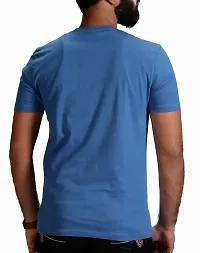 Stylish Blue Cotton Solid Round Neck Tees For Men-thumb1