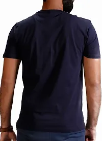 Stylish Navy Blue Cotton Solid T-shirt For Men-thumb1