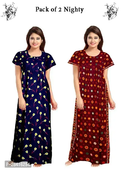 Comfortable Multicoloured Cotton Nighty For Women Pack of 2