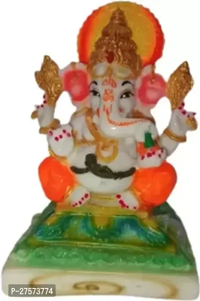 Polyresin Lord Ganesha With Mushak 7 Inch Height Multicolor Idol Decorative Showpiece - 14.5 Cm (Polyresin, Marble, Multicolor)