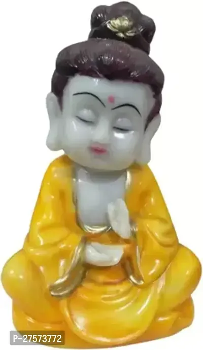 Polyresin Baby Buddha Meditating Decorative Showpiece - 21 Cm (Fiber, Resin, Polyresin, White, Yellow)