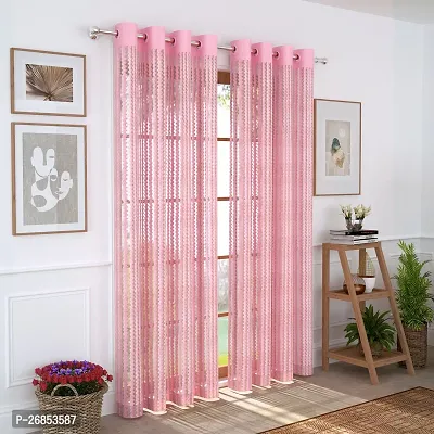 Stylish Pink Net Self Pattern Door Curtains Pack Of 2