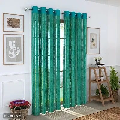 Stylish Green Net Self Pattern Door Curtains Pack Of 2