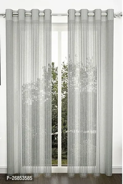 Stylish Grey Net Self Pattern Door Curtains Pack Of 2