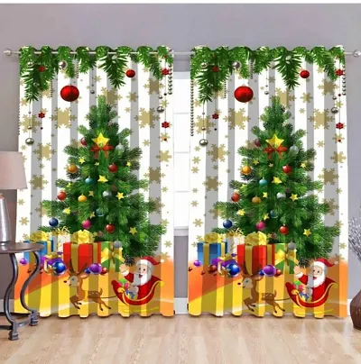 Set of 2 Pieces- Christmas Printed Polyester Door Curtains