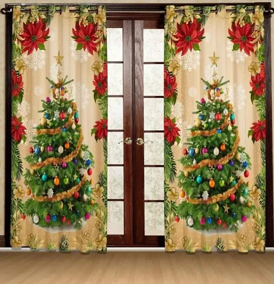 Set of 2- Christmas Print Polyester Door Curtains