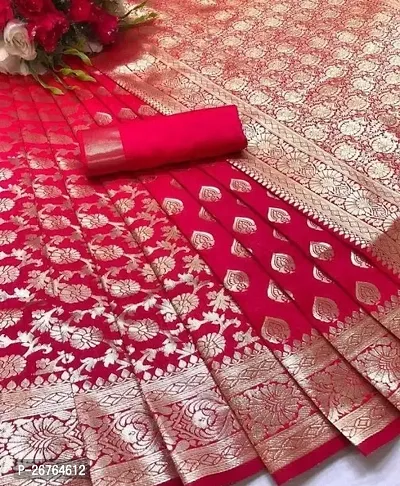 Beautiful Red Art Silk Saree With Blouse Piece