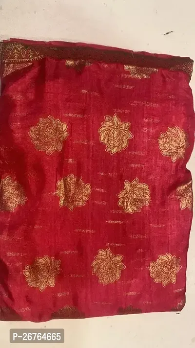 Beautiful Red Silk Blend Saree With Blouse Piece-thumb0