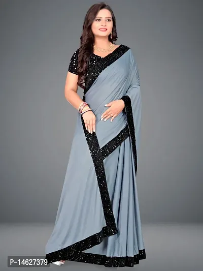 Georgette Sequin Lace Border Sarees with Sequin Blouse Piece-thumb3