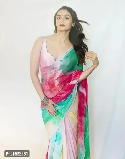 Rani Inspired Georgette Multicolor Printed Saree with Blouse Piece