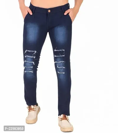 Stylish Blue Denim Mid-Rise Jeans For Men