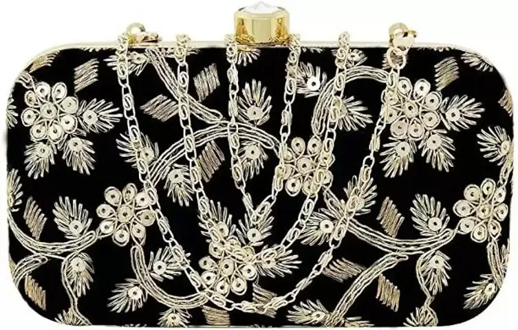 Ethnic Velvet Embroidered Box Clutches For Women