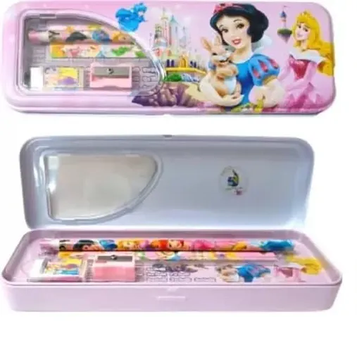 Disney Princess Design Metal Pencil Set Box For Girls Disney Art Metal Pencil Box  (Set of 1, Pink)