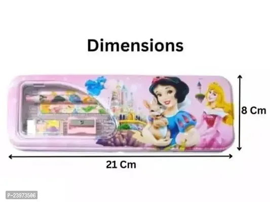 Disney Princess Design Metal Pencil Set Box For Girls Disney Art Metal Pencil Box  (Set of 1, Pink)-thumb2