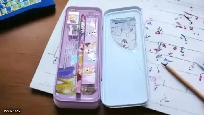 Disney Princess Design Metal Pencil Set Box For Boys and Girls Disney Art Metal Pencil Box  (Set of 1, Purple)-thumb3