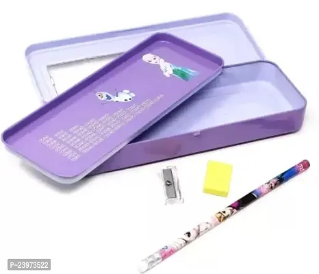 Disney Princess Design Metal Pencil Set Box For Boys and Girls Disney Art Metal Pencil Box  (Set of 1, Purple)-thumb2