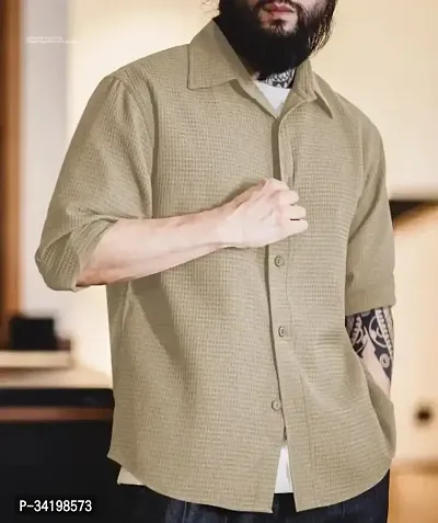 Yellow Mens Regular Fit Self Design Casual Full Sleeve Shirt.