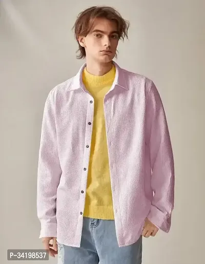 Pink Texured Regular Fit Full Sleeve Shirt