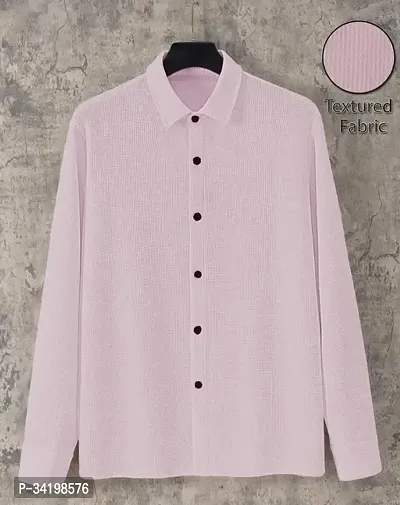 Pink Texured Regular Fit Full Sleeve Shirt