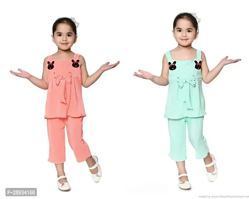 Stylish Multicoloured Cotton Blend Top With Bottom Set For Girls Pack Of 2