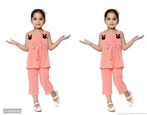 Stylish Peach Cotton Blend Top With Bottom Set For Girls Pack Of 2